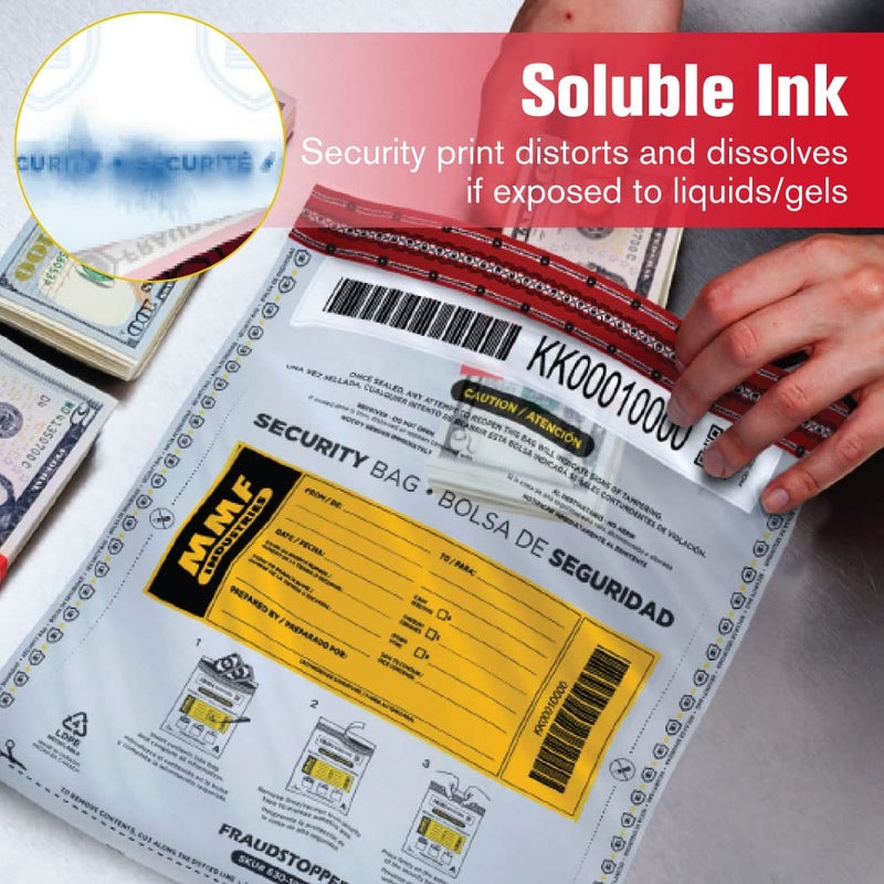 MMF Industries Cash Transmittal Bags | 9W x 12H | Pack of 100 | Unique Alphanumeric Numbering | Self-Sealing Adhesive | Four Tamper Indicators | Folded Bottom | Deposit Plastic Bags - Image 4